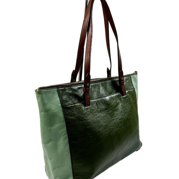 Fossil Classic Two-Tone Green Leather Tote – Genuine Leather – Pre-Owned - Picture 14 of 16